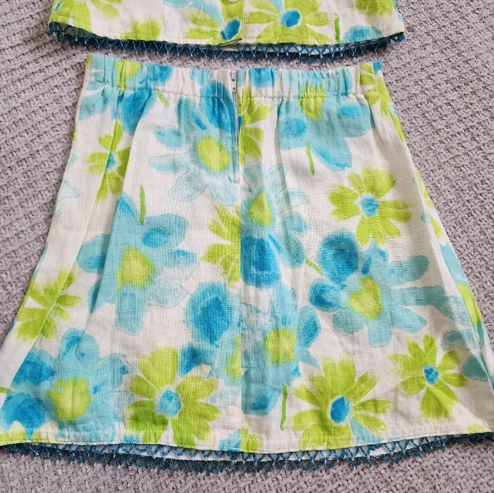 Vintage Floral Linen Skirt Set Size 10